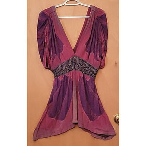 Free People Flirty Butterfly Handkerchief Hem Boho Fairy Core Tunic Top - size S